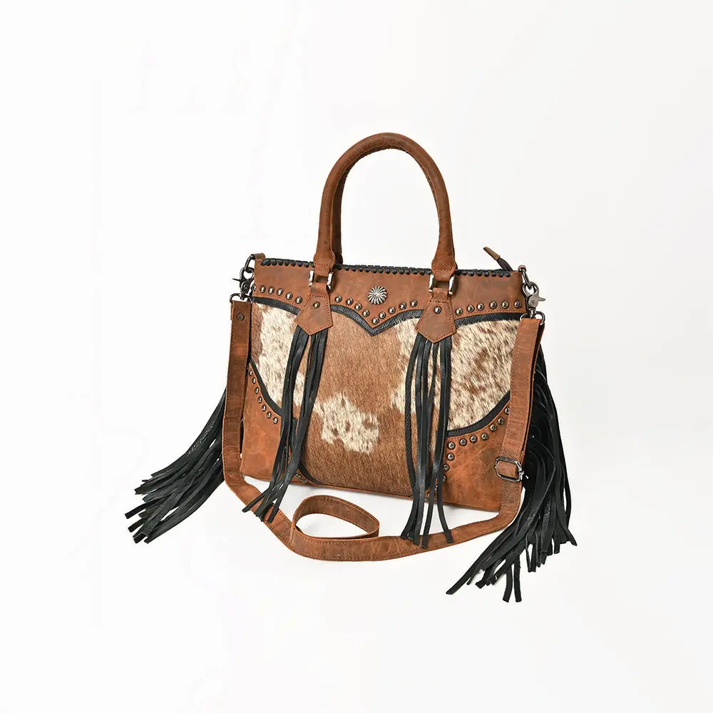 American Darling Tote Bag Western Hair-On Cowhide Genuine Leather Handbag With Fringes Rivets And Premium Ykk Zipper 1