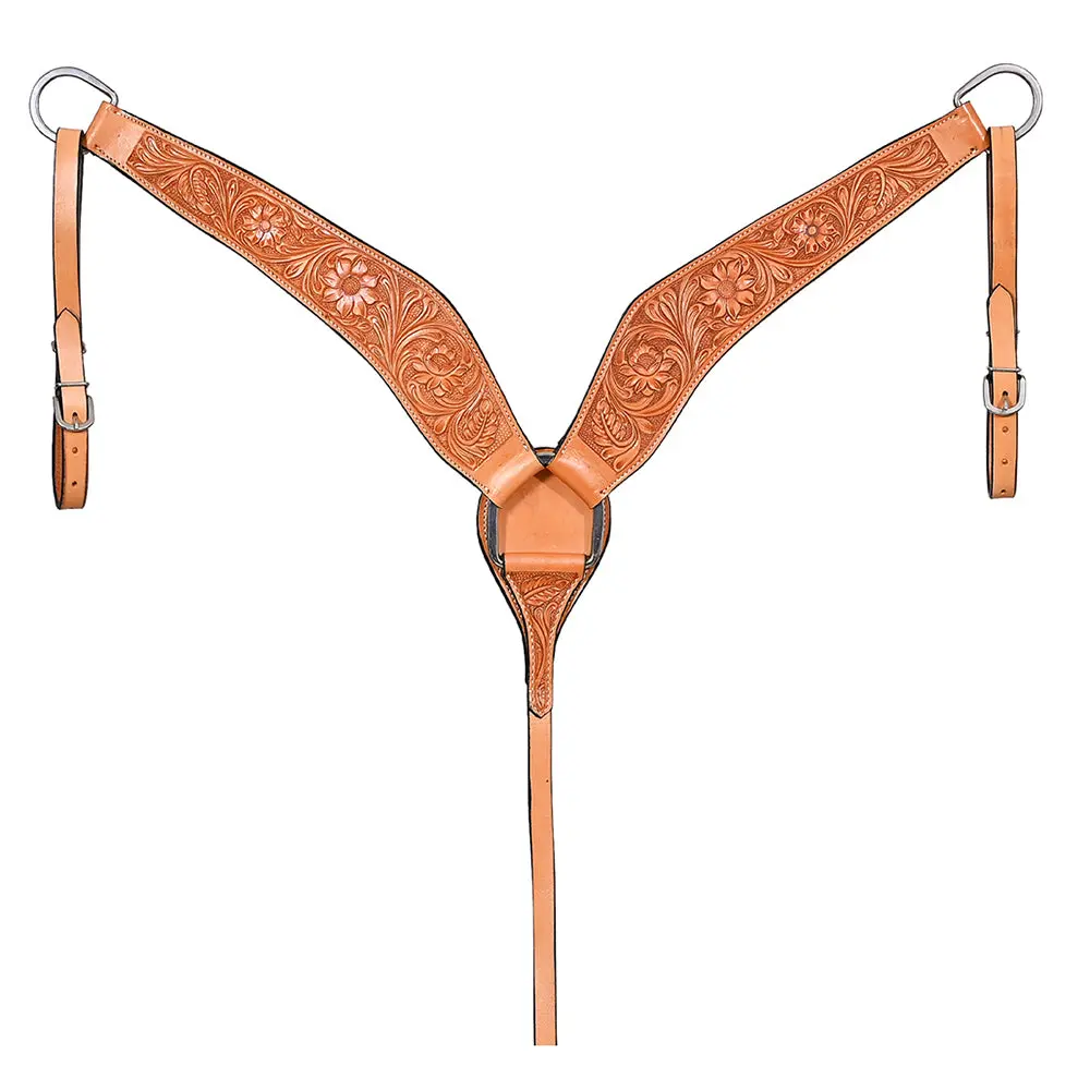 Hilason Western Horse Genuine Leather Breast Collar Tack Hand Tooled Tan 1