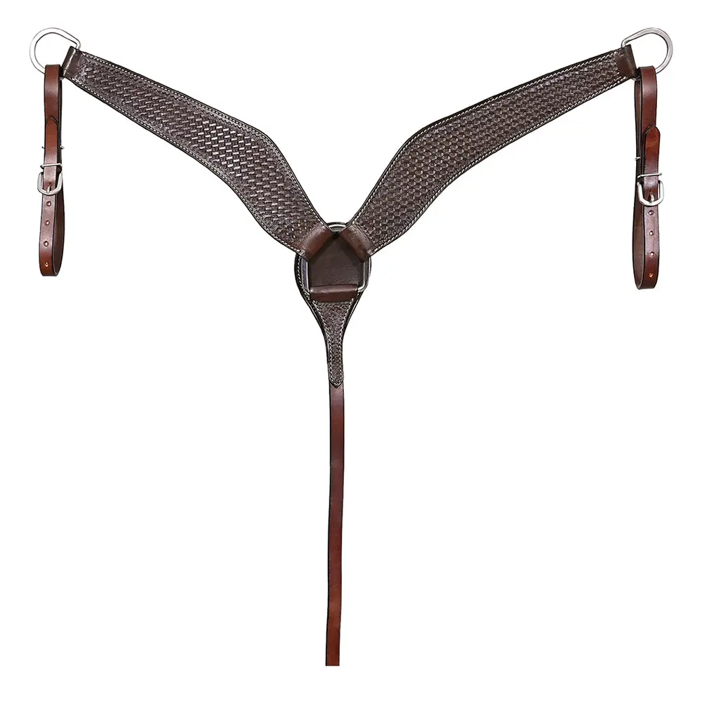 Hilason Western Horse Genuine Leather Breast Collar Tack Basketweave Dark Brown 1