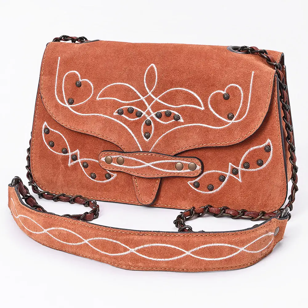 American Darling Cross Body Bag Rivetted Genuine Suede Leather With Embroidery Genuine Full Grain Western Purse 1