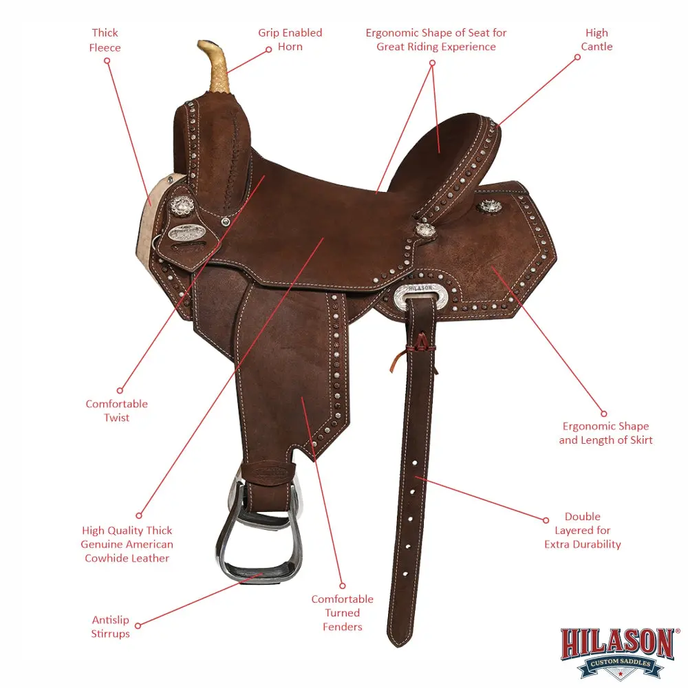 Hilason Western Horse Flex Tree Saddle American Leather Trail Barrel 4