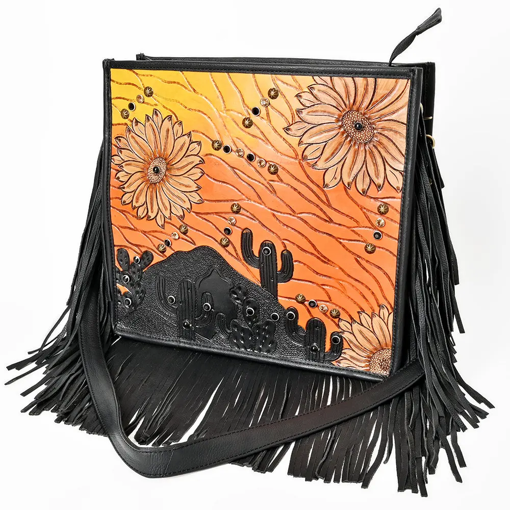 American Darling Artisan Hand-Tooled Leather Crossbody Bag Cactus Sunflower Art 1