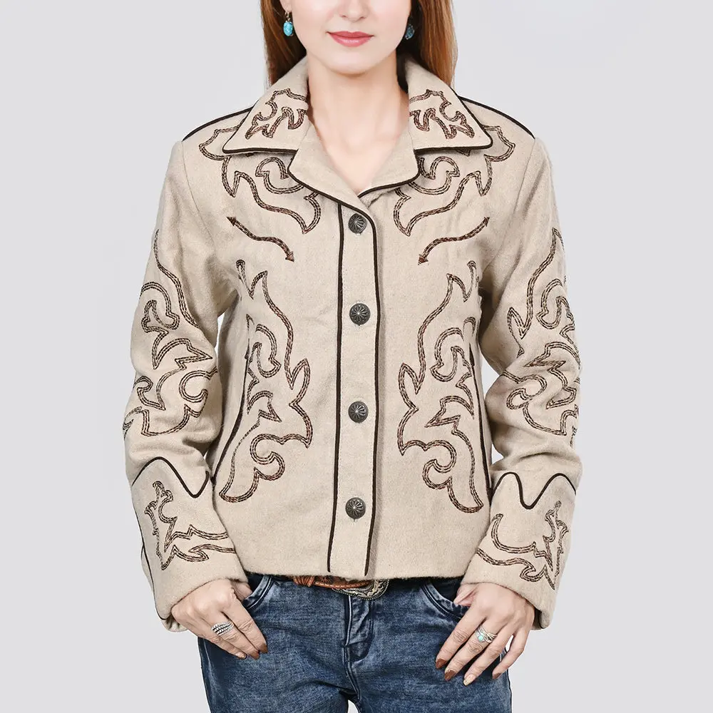 American Darling Genuine Suede Embroidered Leather Jacket Ladies Girl Beige 1