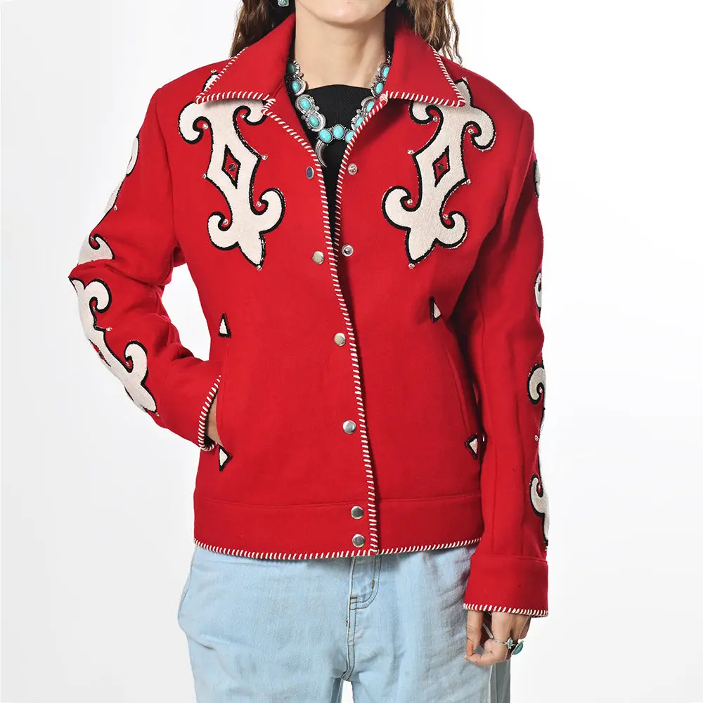 American Darling Western Apparel Embroidered Woolen Fabric Handcrafted Heritage Jacket With Braided Accents For Women 1