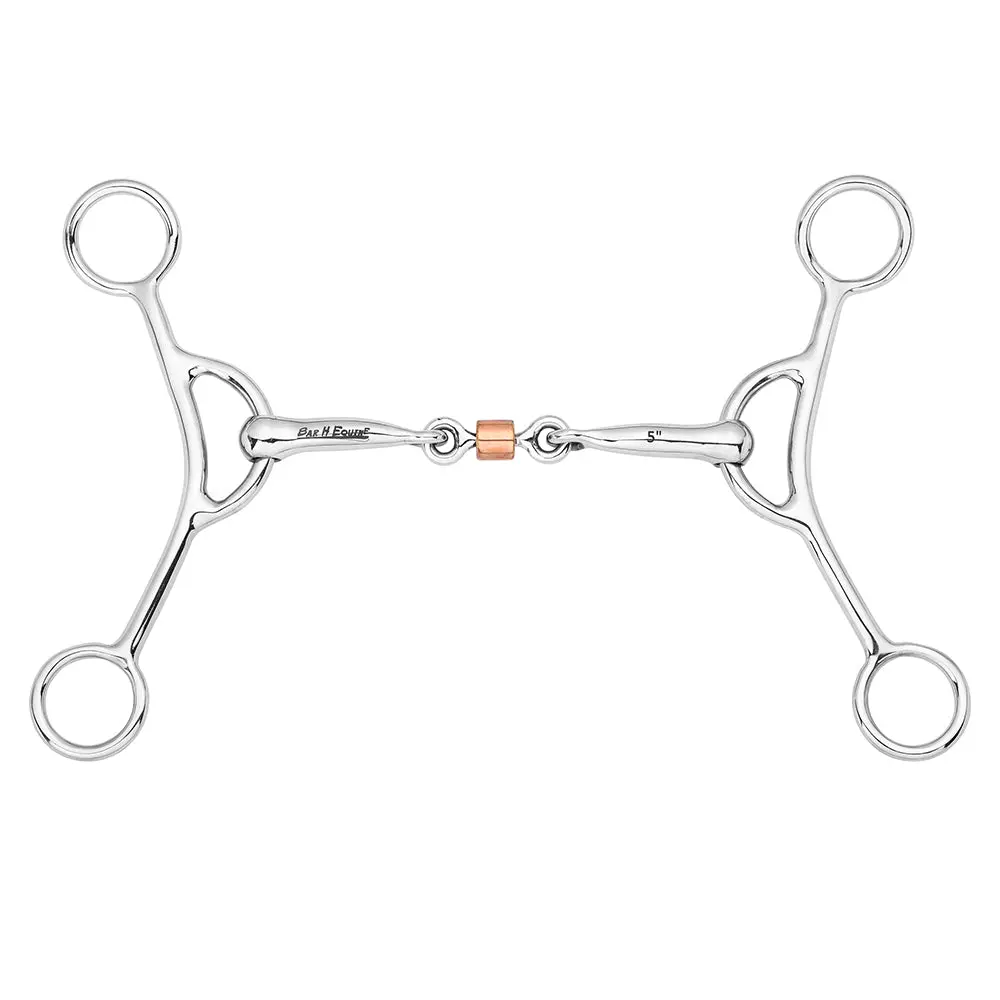 Bar H Equine Western Stainless Steel Gag Bit With Copper Roller Mouthpiece 1