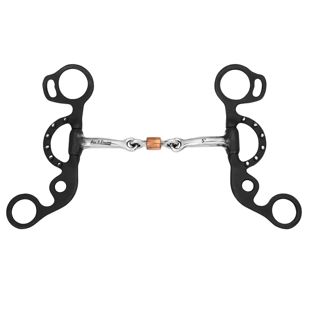 Bar H Equine Western Argentine Shank Bit With Copper Roller & Curb Ring 1