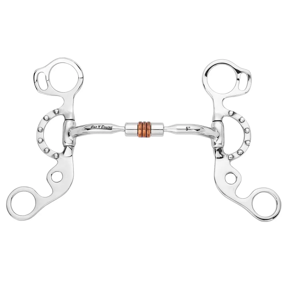Bar H Equine Western Argentine Shank Bit With Dotted Silver Accents & Copper Roller 1