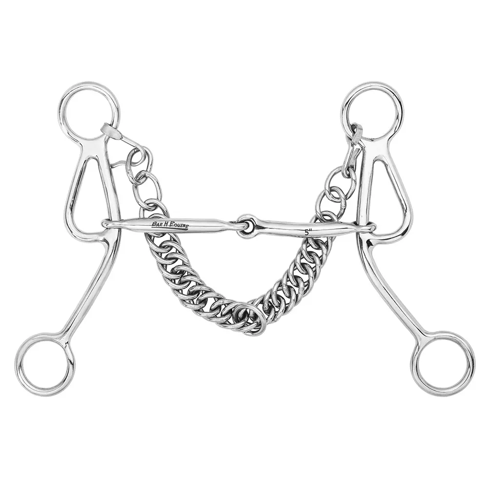 Bar H Equine Western Gag Bit Single-Jointed Mouthpiece With Curb Chain 1