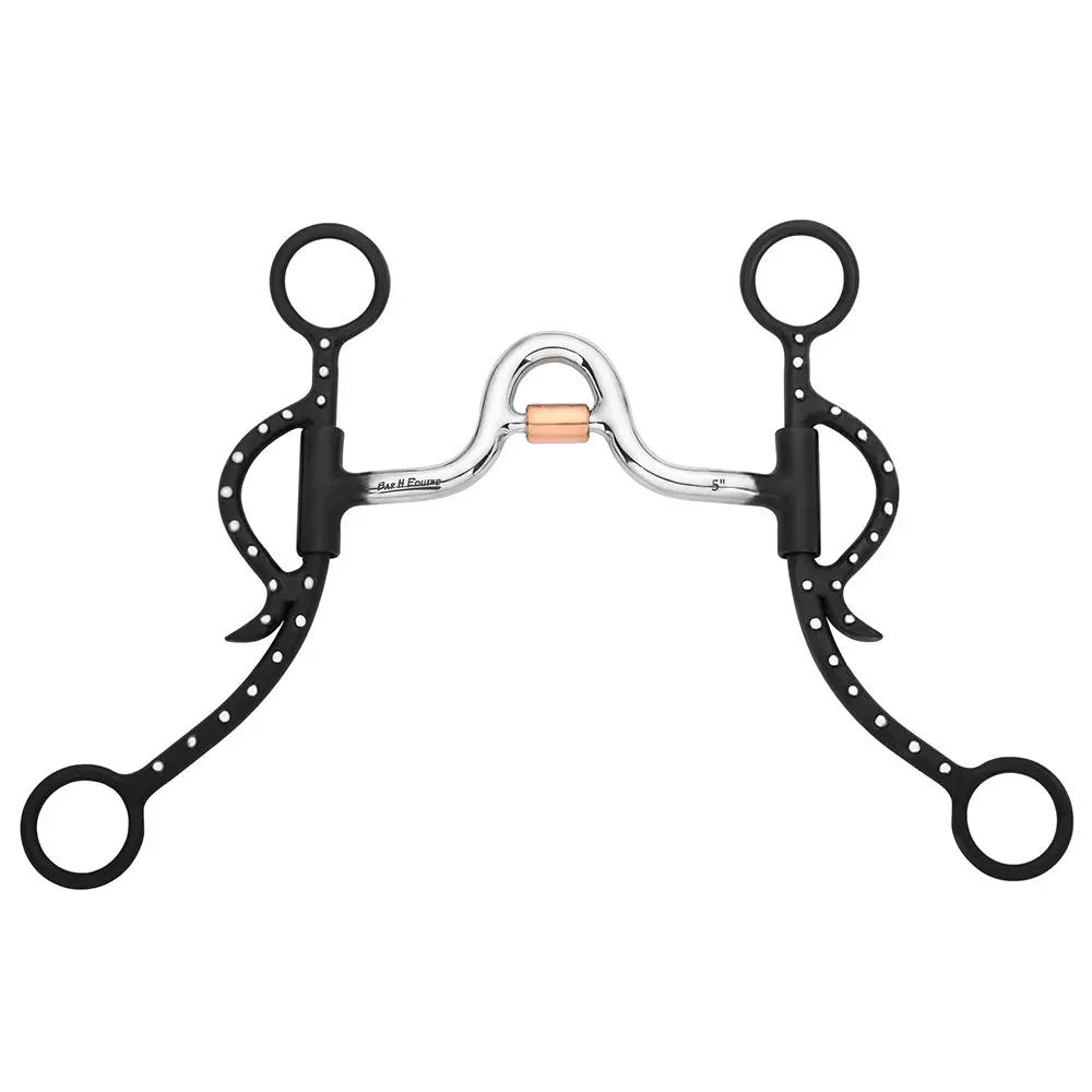 Bar H Equine Western Low Port Bit With Copper Roller & Silver-Dotted Shanks 1