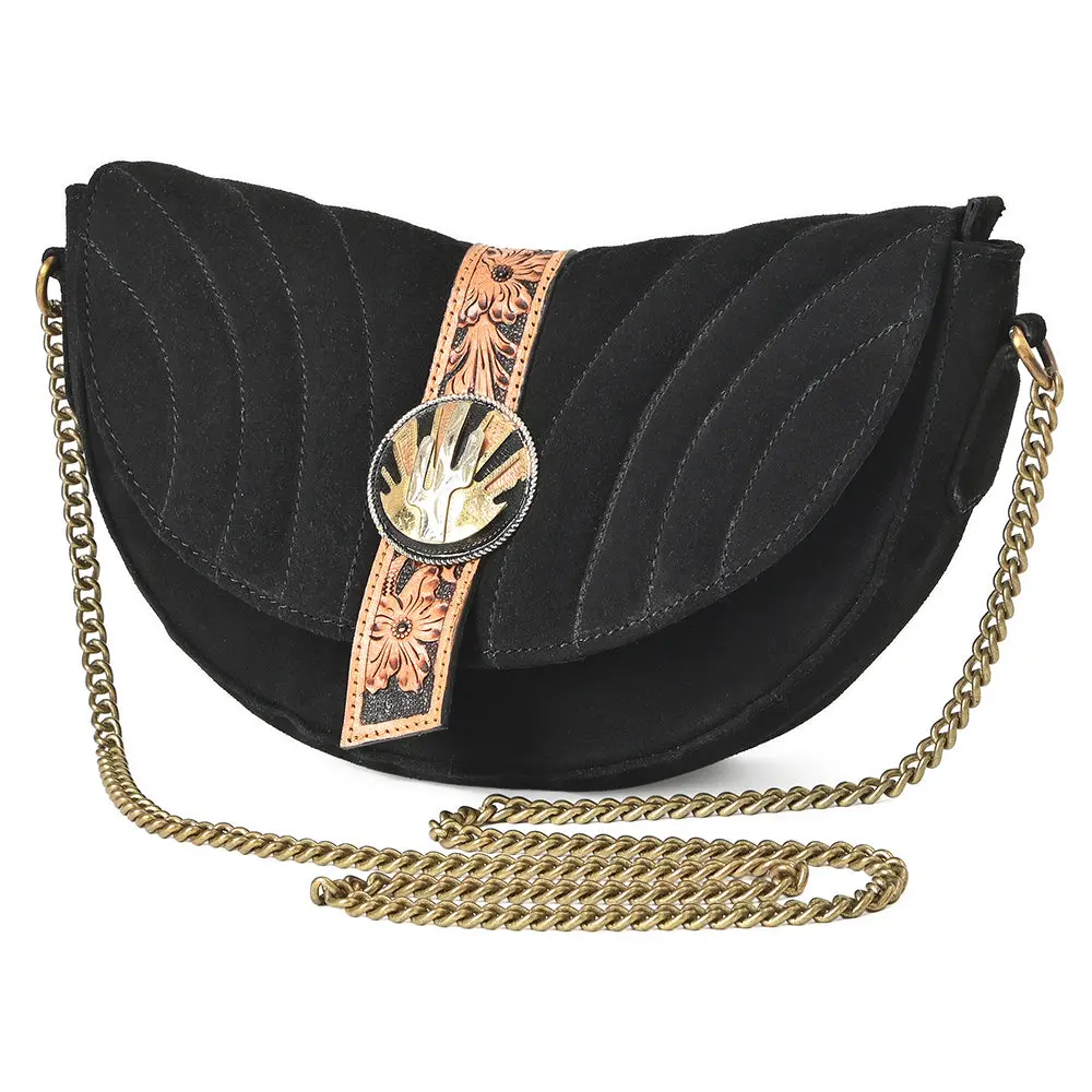 American Darling Black Suede Leather Crossbody Bag Chain Starp 1