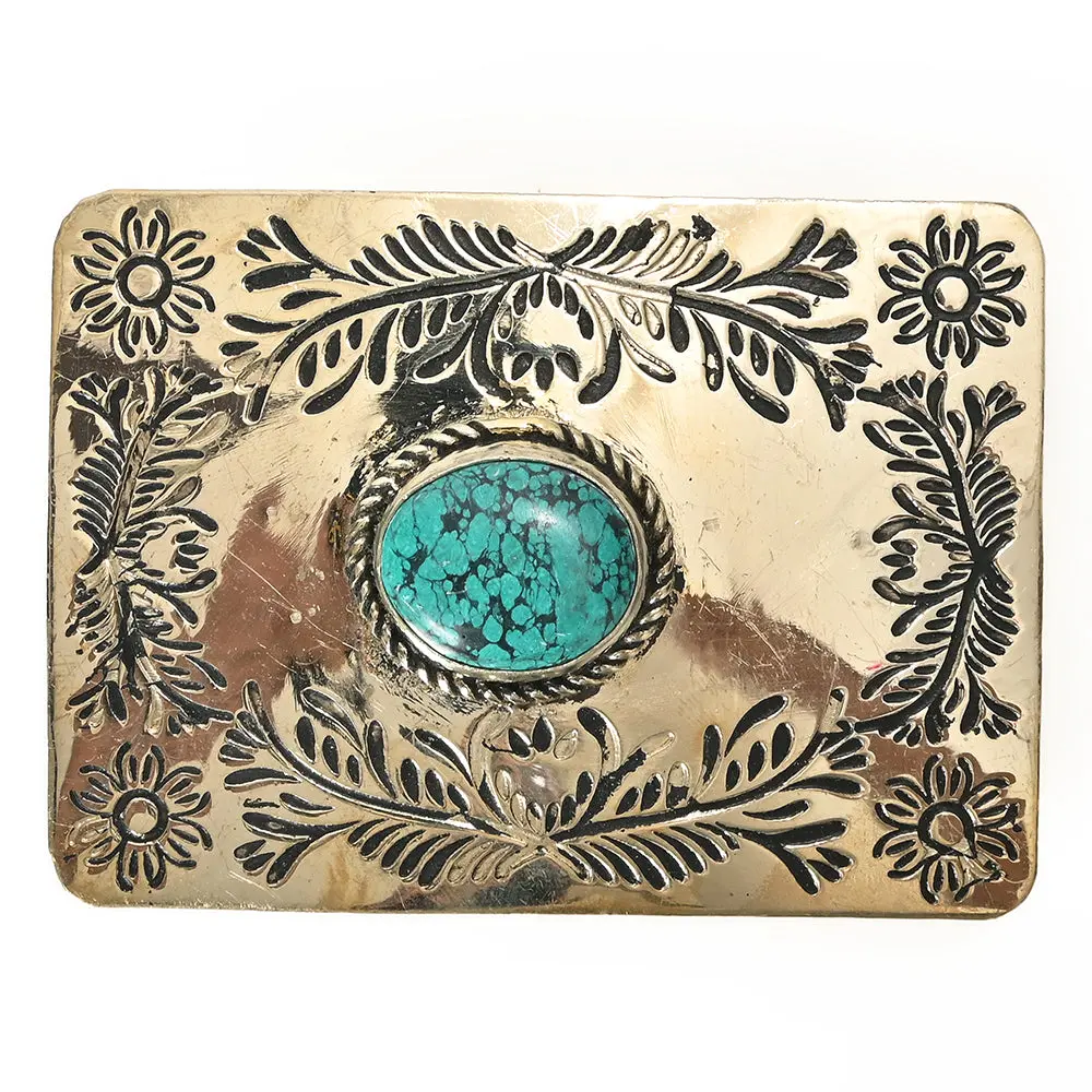 American Darling  Belt Buckle Engraved Brass Turquoise Rhinestone Scrollwork 1