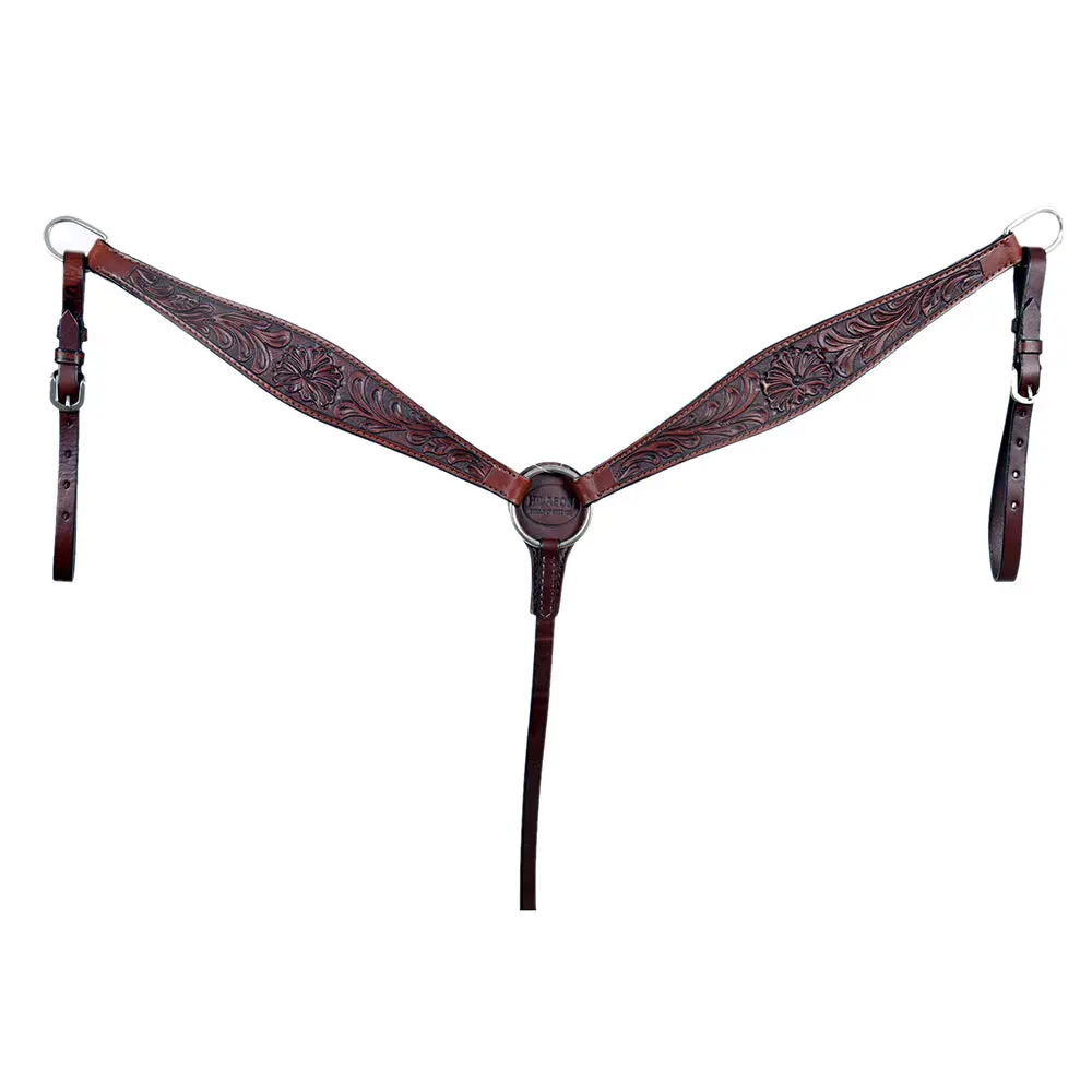 Hilason Western Genuine Leather Horse Breast Collar Tack Dark Brown Floral 1