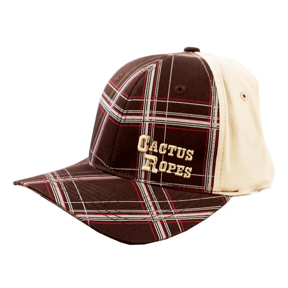 Cactus Ropes Plaid Trucker Cap Brown Embroidered Logo & Two-Tone Design 1