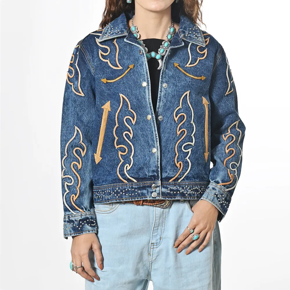 American Darling Western Apparel Embroidered Denim Fabric Handcrafted Heritage Jacket For Women With Western Motifs 1