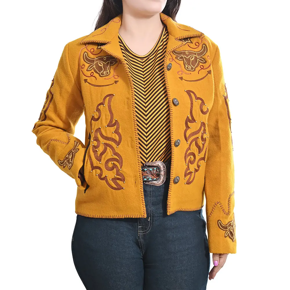 American Darling Western Apparel Embroidered Woolen Fabric Handcrafted Heritage Jacket With Braided Accents For Women 1