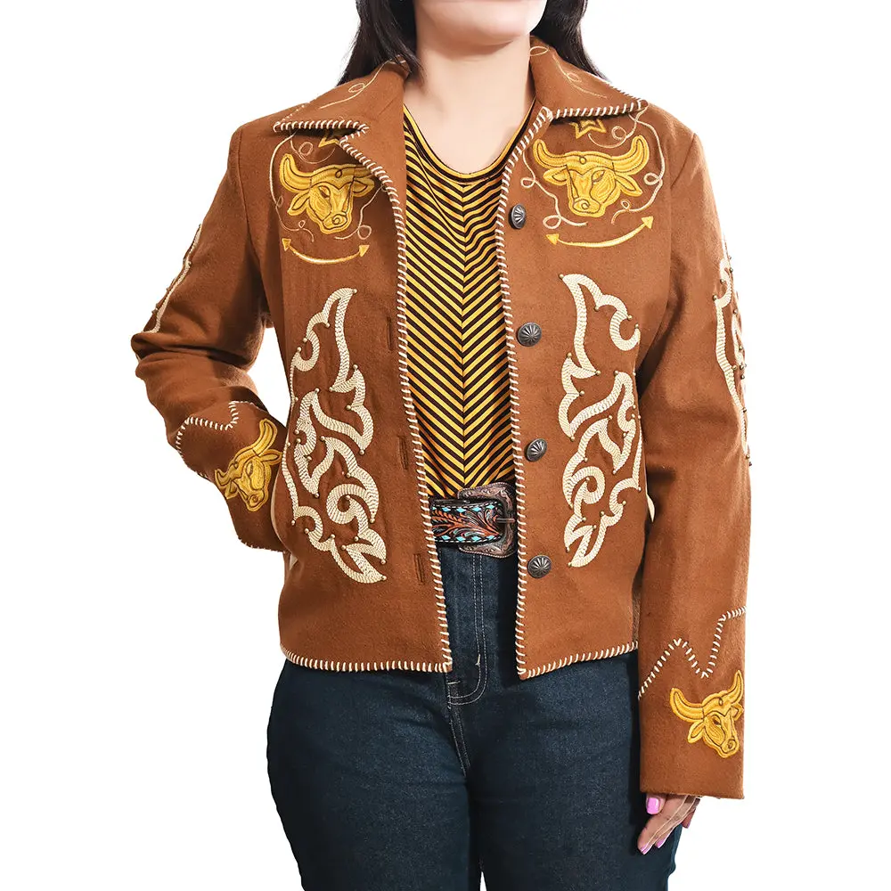 American Darling Western Apparel Embroidered Woolen Fabric Handcrafted Heritage Jacket With Braided Accents For Women 1