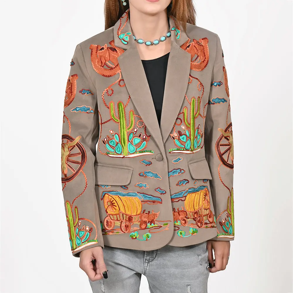 American Darling Women’S Western Embroidered Blazer Jacket Cowgirl Rodeo Nfr Vintage Cactus Wagon Tailored Fashion Coat 1