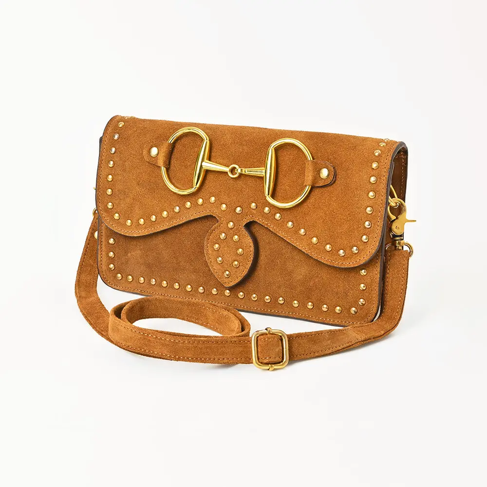 American Darling Genuine Suede Leather Crossbody Handbag For Women, Western Studded Flap Shoulder Style 1