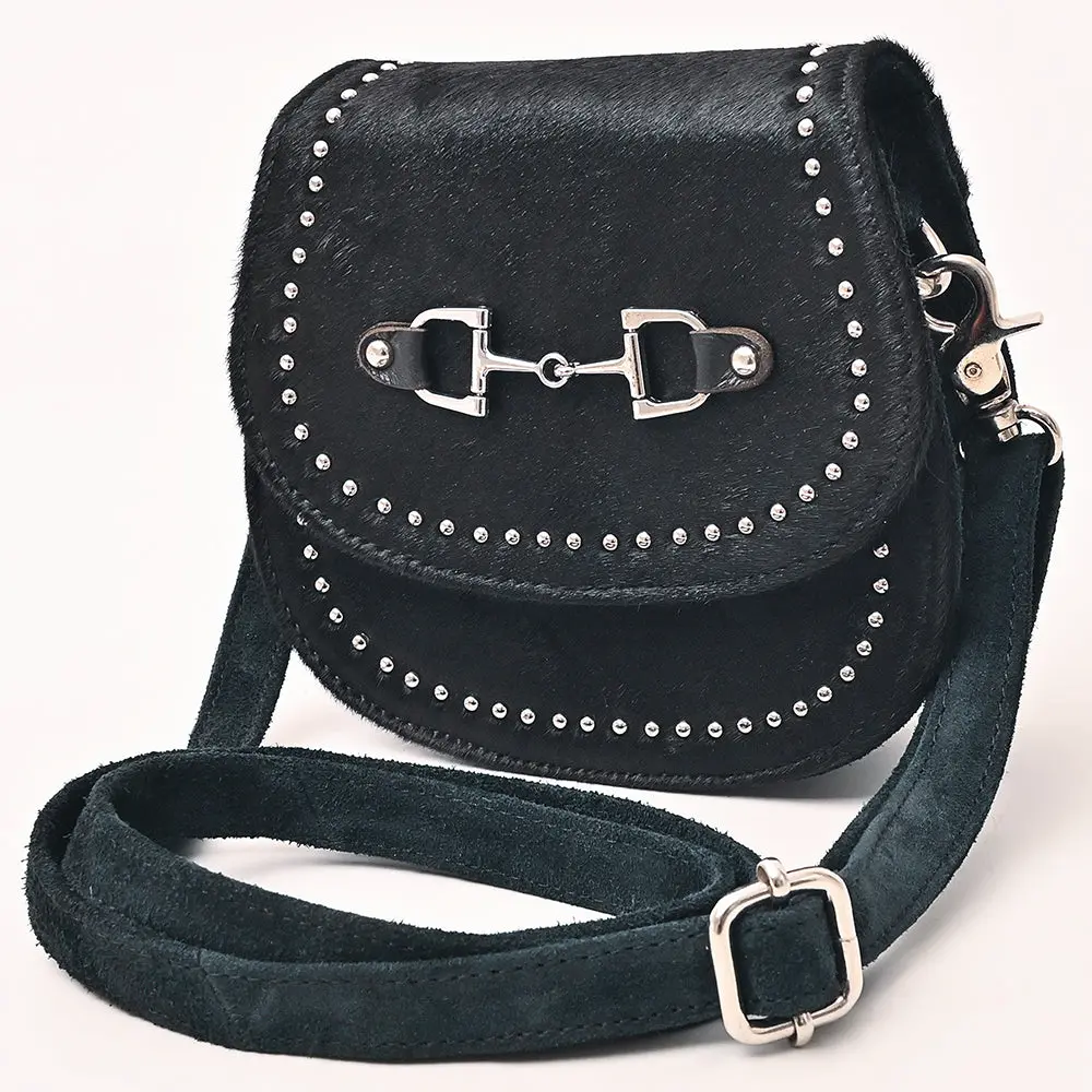 American Darling Western Cross Body Bag Rivetted Genuine Full Grain Leather Handcrafted Purse With Hair-On Cowhide Detail 1