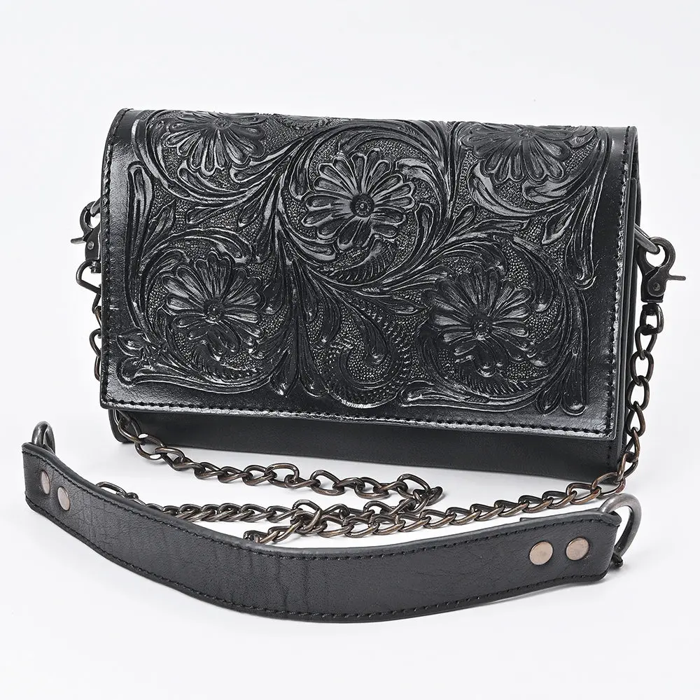 American Darling Crossbody Bag Western Hand-Tooled Genuine Leather Floral Carved Wallet With Ykk Zipper And Chain Strap 1