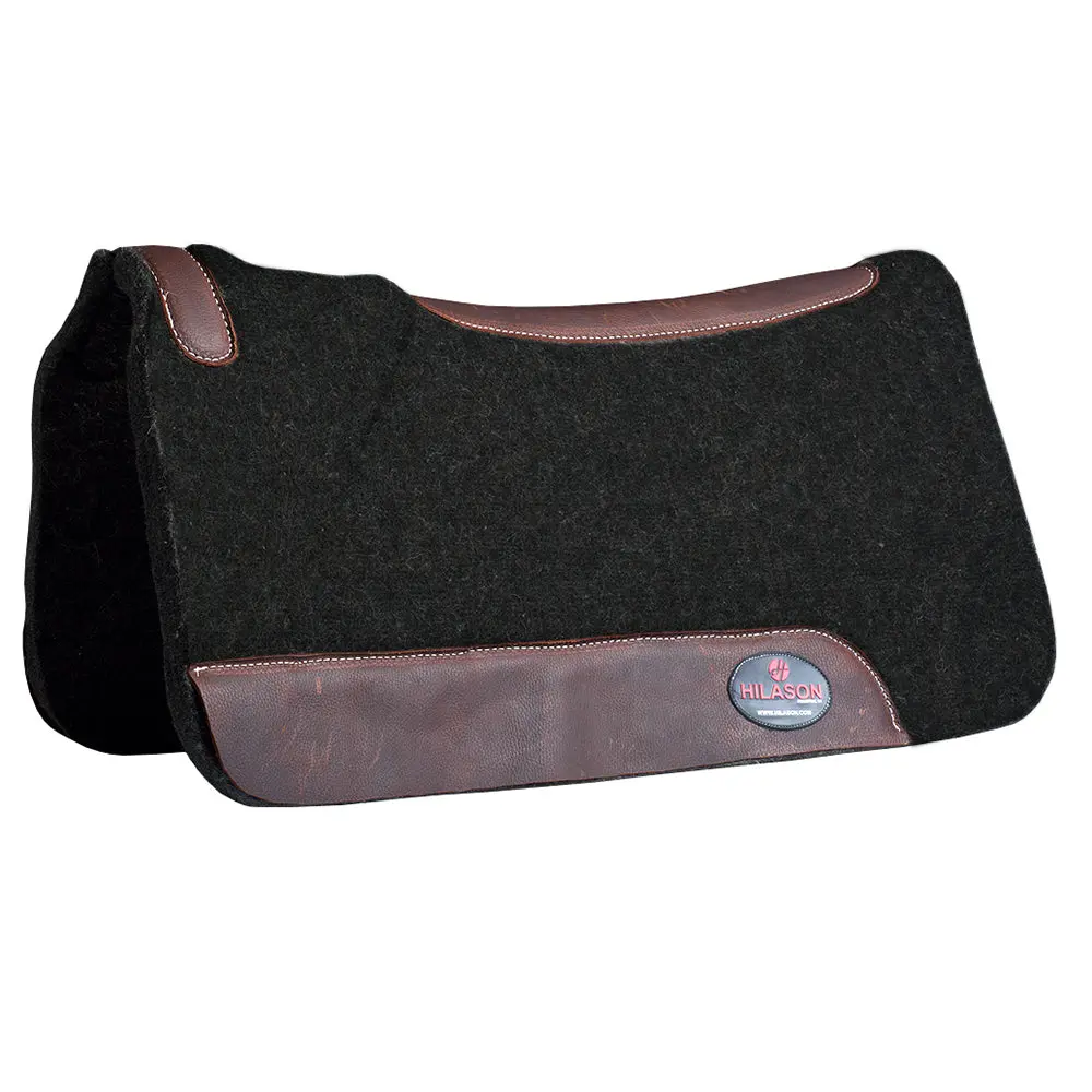 Hilason Western Wool Felt Horse Saddle Pad Made In Usa With Distressed Wear Leather 1