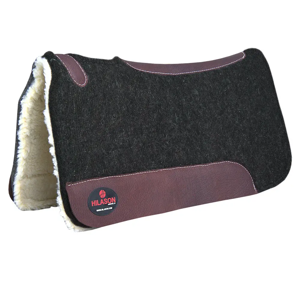 Hilason Western Wool Felt Horse Saddle Pad Made In Usa With Distressed Wear Leather 1