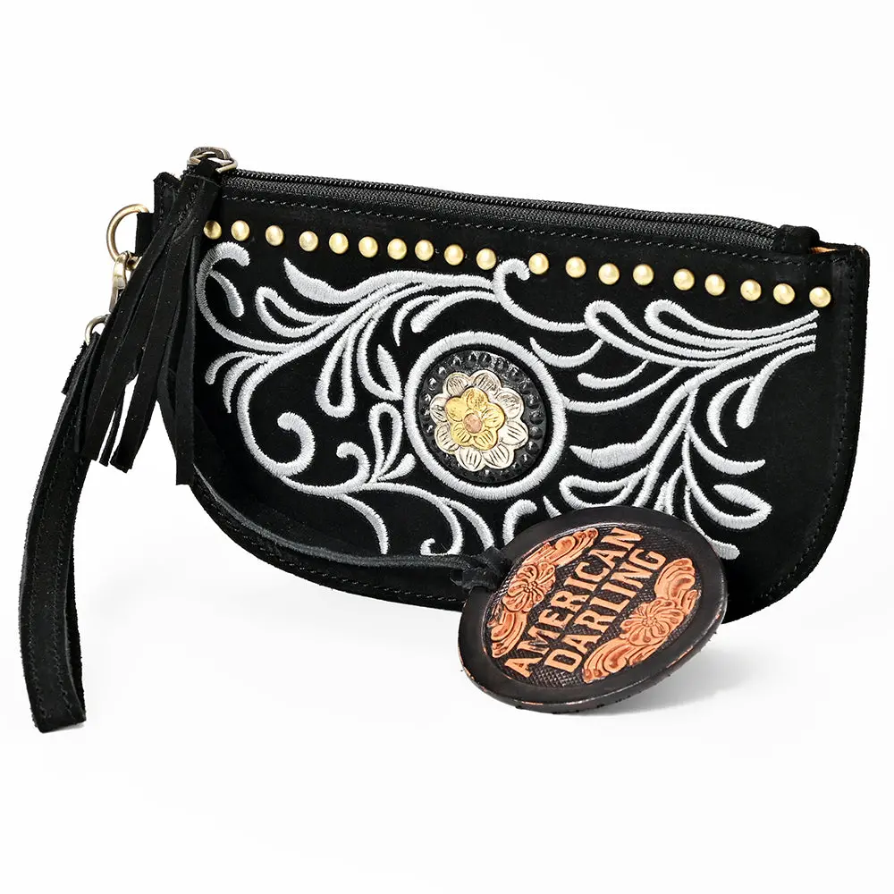 American Darling Rivetted Suede Leather Wristlet Bag Vegetable-Tanned Genuine Leather Western Purse With Ykk Zipper 1