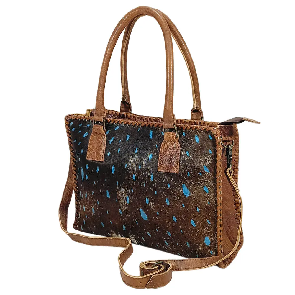 American Darling Tote Bag, Handcrafted Braided Vegetable-Tanned Leather, Hair-On Cowhide Western Large Shoulder Purse 1