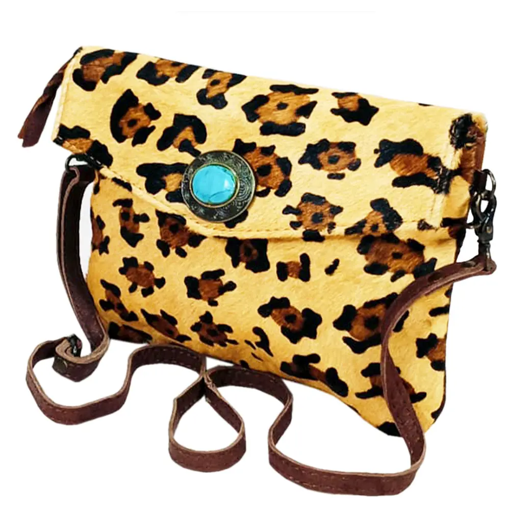 American Darling Envelope Bag, Handcrafted Hair-On Cowhide & Turquoise Concho, Vegetable-Tanned Western Leather Crossbody 1