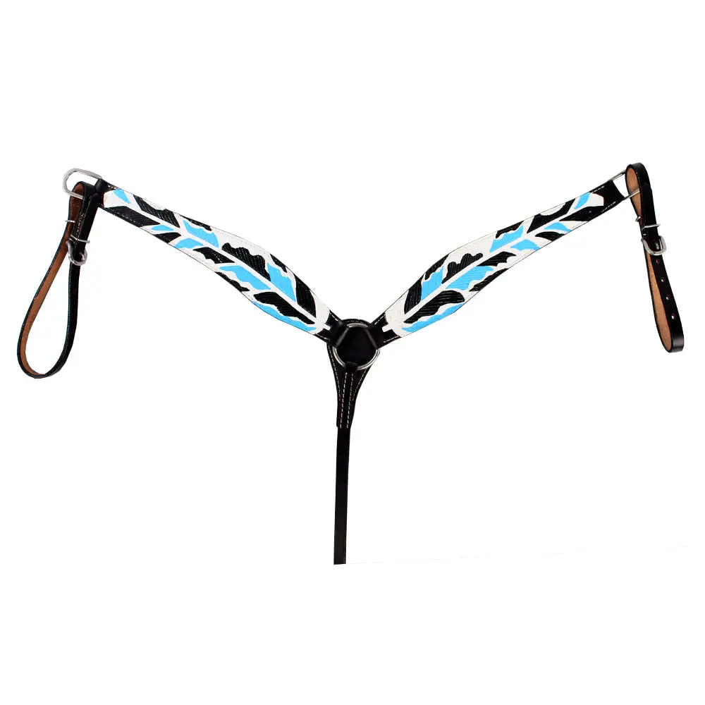 Hilason Western Horse Genuine Leather Printed Breast Collar Turquoise & Black 1