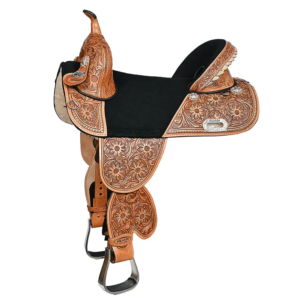 Hilason Western Horse Saddle Treeless Trail Barrel Leather Sun Flower | For Horses 1