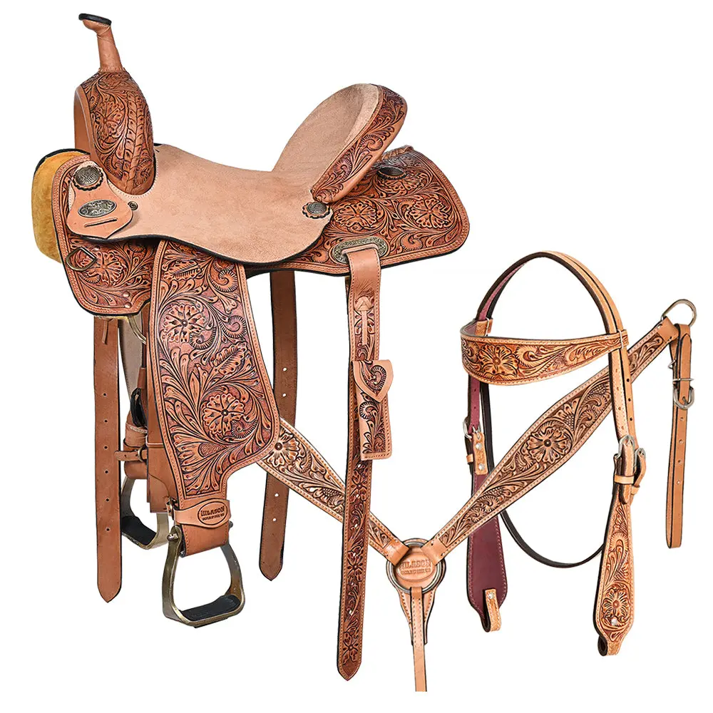Hilason Western Horse Barrel Racing Trail American Leather Saddle Tack Tan 1