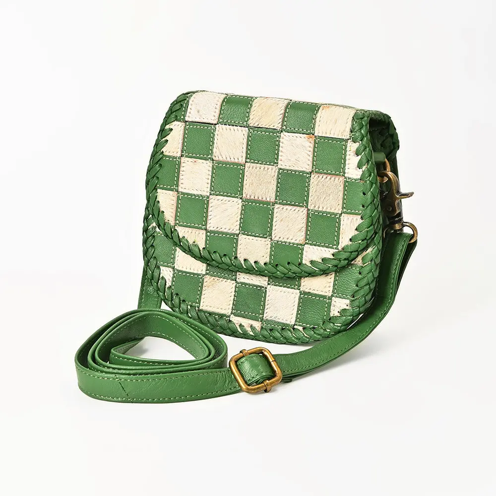 American Darling Checkered Flap Bag Mini Crossbody Style Braided Trim & Leather 1