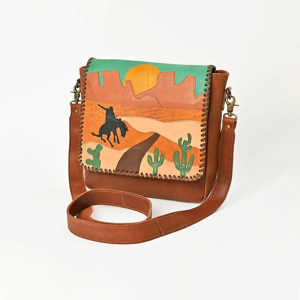 American Darling Western Messenger Bag Handcrafted Hand-Painted Desert Scene Genuine Full Grain Leather Shoulder Bag 1