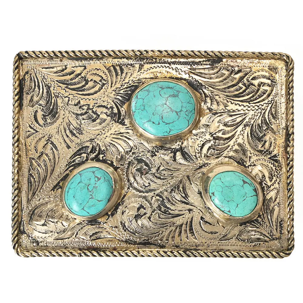 American Darling  Belt Buckle Engraved Brass Turquoise Rhinestone Scrollwork 1