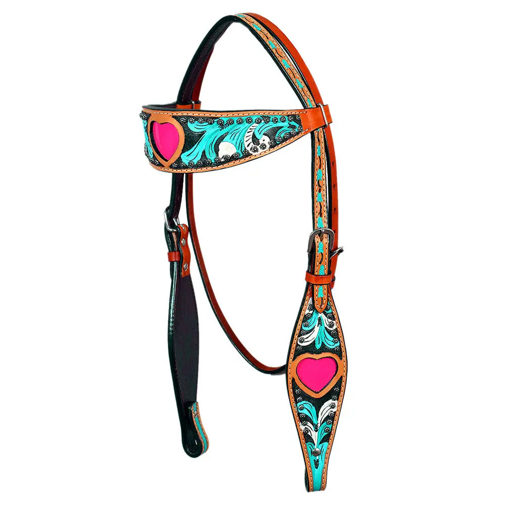 Hilason Western Horse Headstall Breast Collar Genuine American Leather Saddle Tan 2