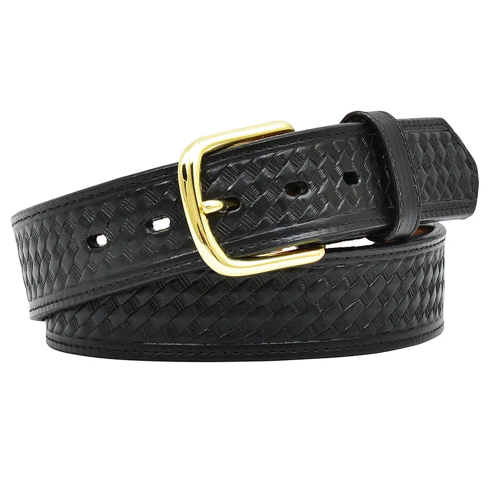 M&F Western Men's Black Basket Weave Leather Belt Gold Tone Buckle 1