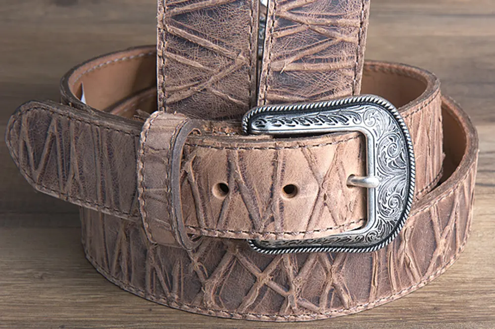 3D Western Men's Genuine Leather Embossed Tan/Brown Belt Western Style 2