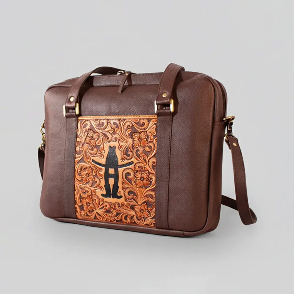 Legacy Rodeo Genuine Leather Hand Tooled Laptop Bag Briefcase | Houston Livestock Show And Rodeo 1