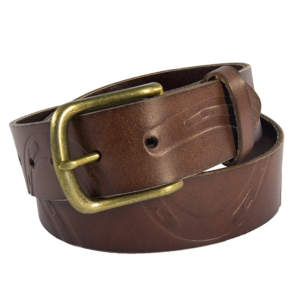 Noble Equestrian Ladies Pony Print Belt Genuine Leather Horseshoe Embossing & Removable Brass Buckle 1
