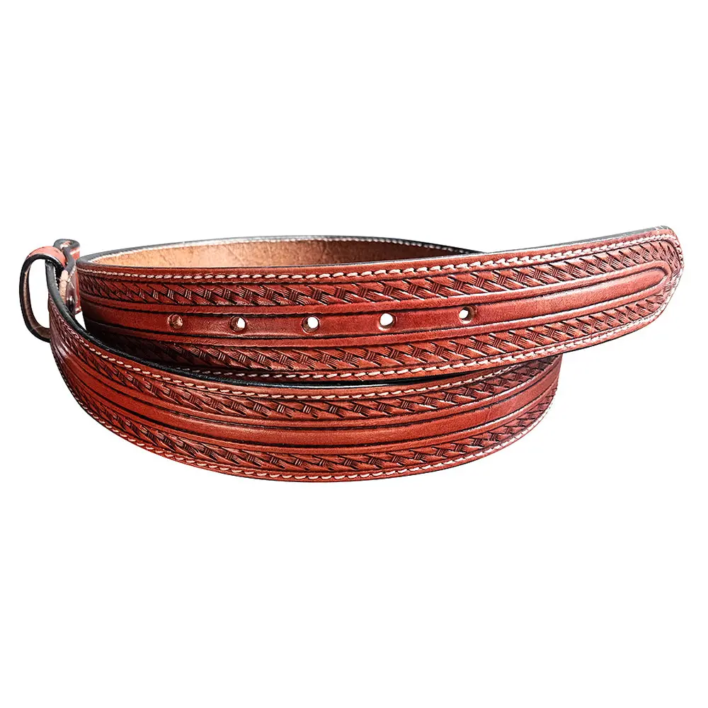 38 In Hilason Basketweave Heavy Duty Western Work Leather Mens Womens Belt Tan 1