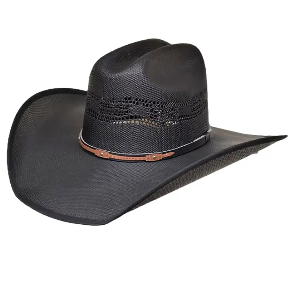 Lonestar Menard Black Vented Straw Cowboy Hat Western Summer Rancher Style 1
