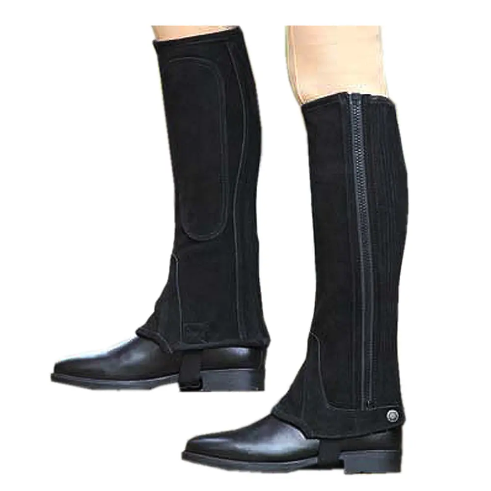 Small Shires Equestrian Horse Tack Rider Suede Half Chaps W/ Elastic Black 1