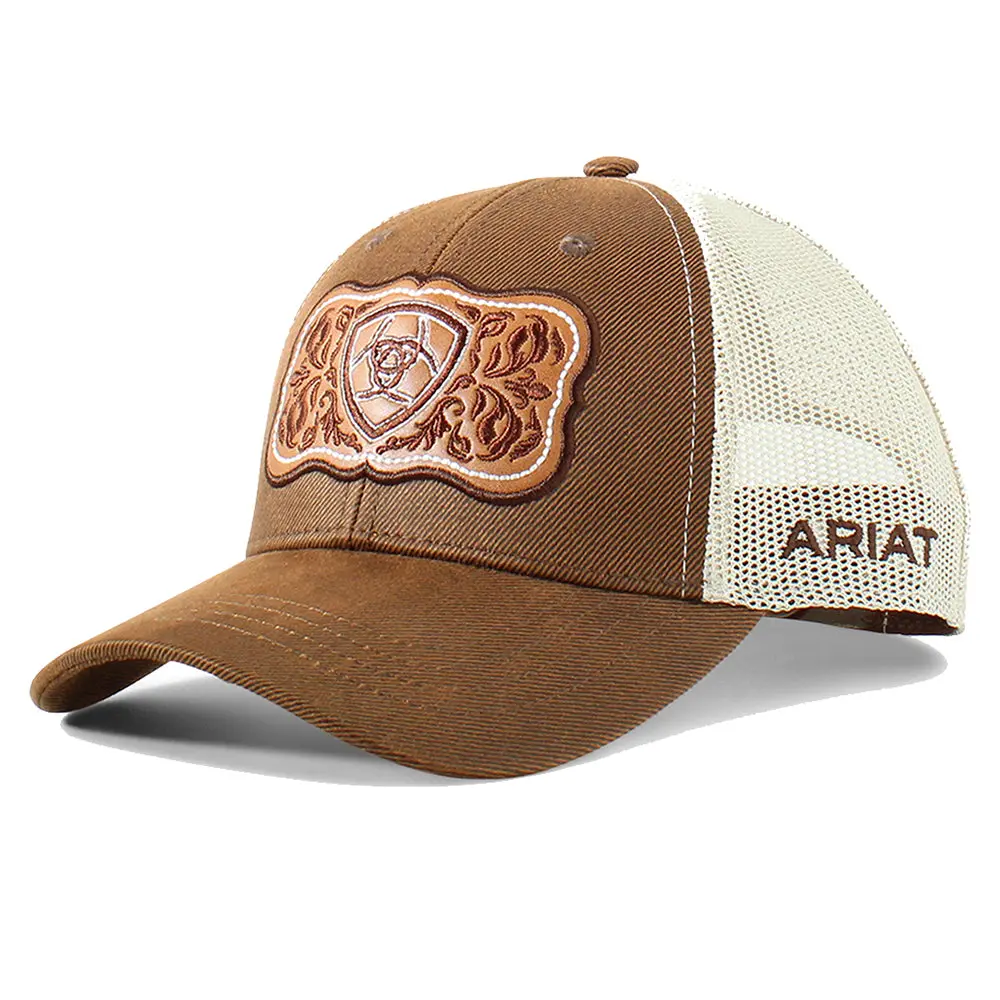 Ariat Ladies' Floral Logo Trucker Baseball Cap Hat – Brown/Tan 1