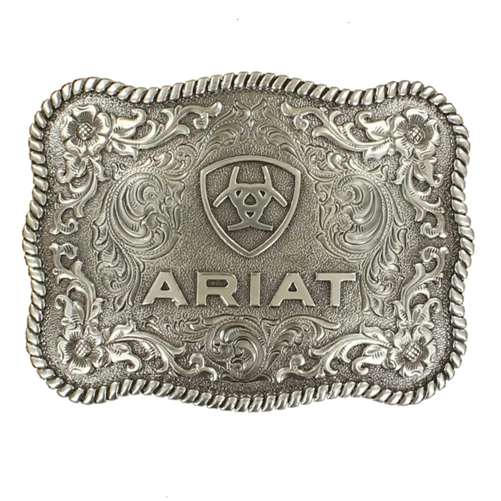 Ariat Silver Scroll Western Belt Buckle Rectangular Scalloped Edge 1