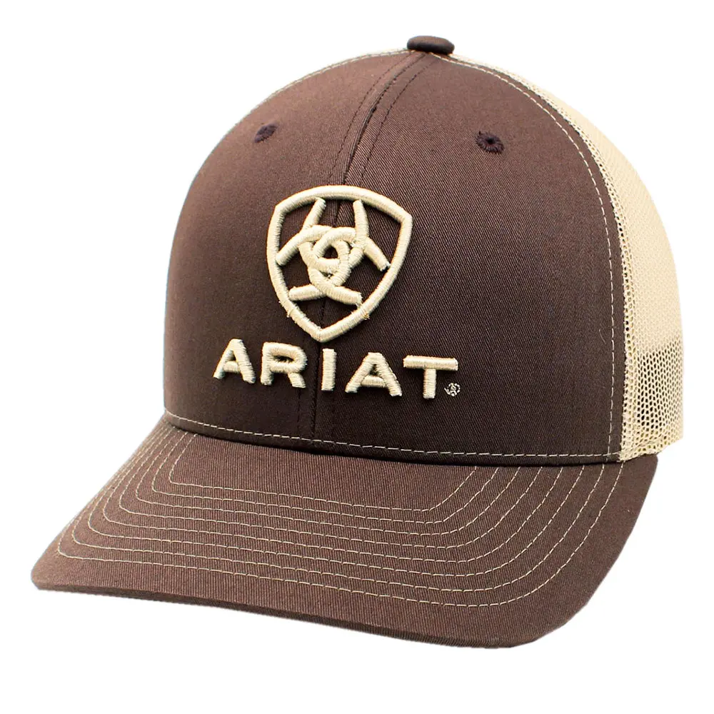 Ariat Snapback Cap Brown Front With Tan Mesh Back Adjustable One Size 1