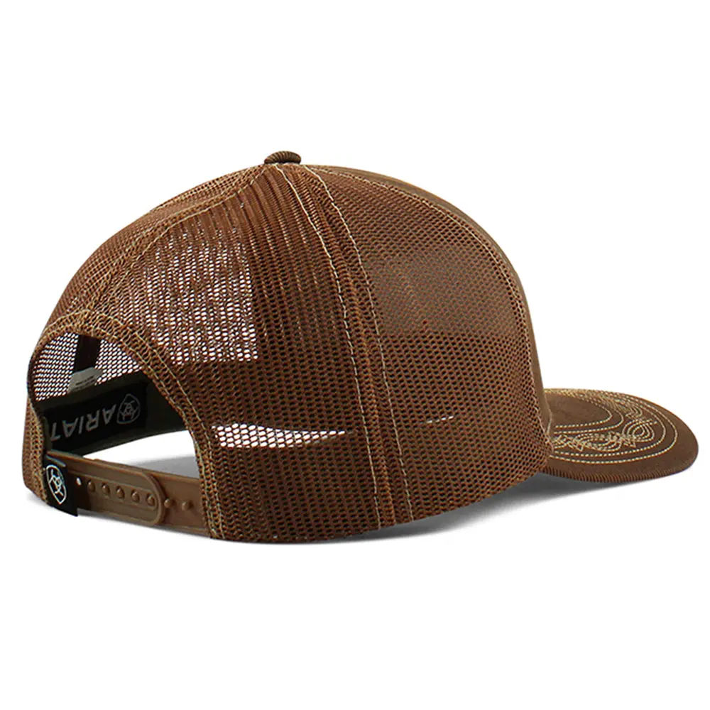 Ariat Men’S Tan 5-Panel Snapback Cap – 3D Embroidered Logo & Shield, Mesh Back, Structured Fit, Cotton/Poly Blend 2