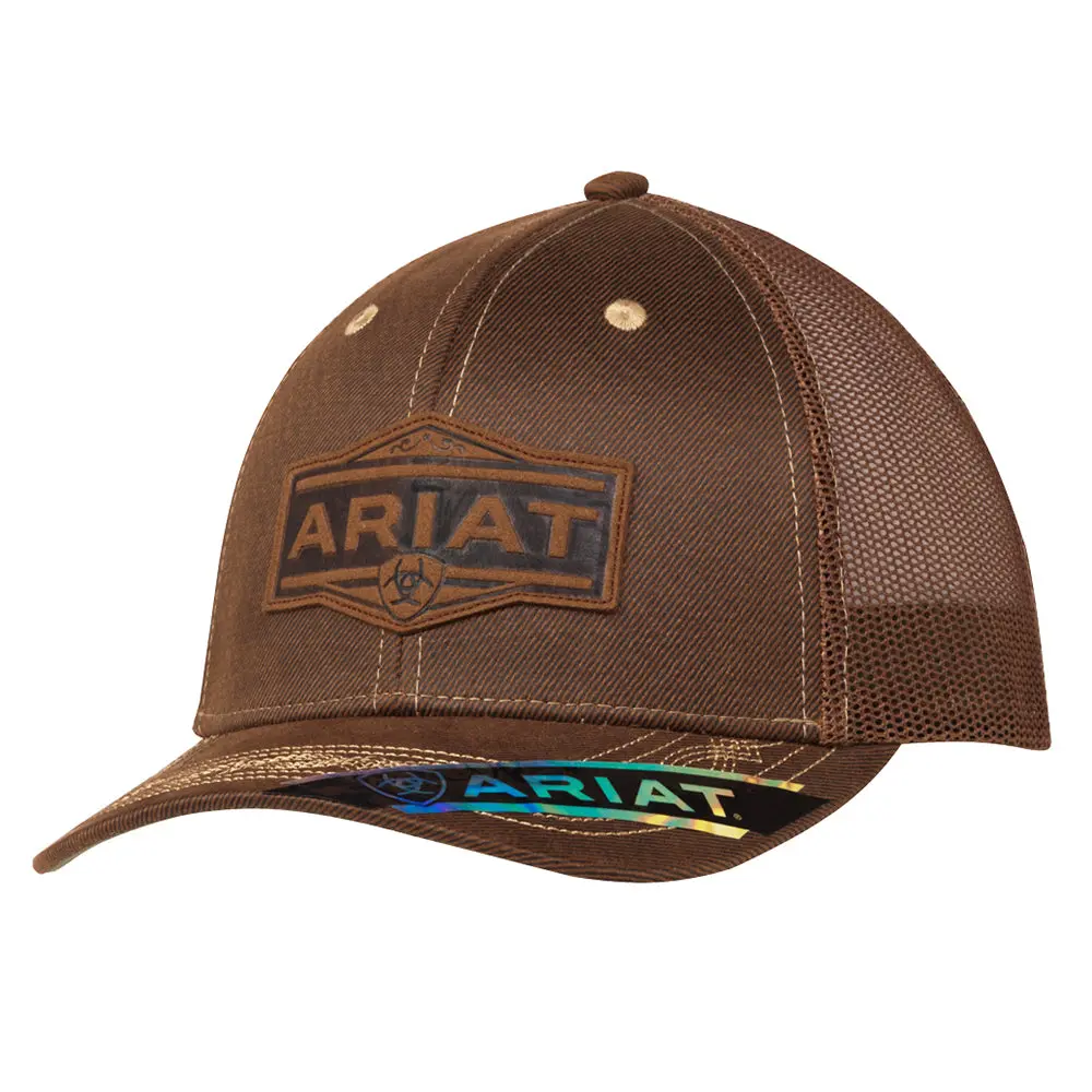 Ariat Men’S Tan 5-Panel Snapback Cap – 3D Embroidered Logo & Shield, Mesh Back, Structured Fit, Cotton/Poly Blend 1