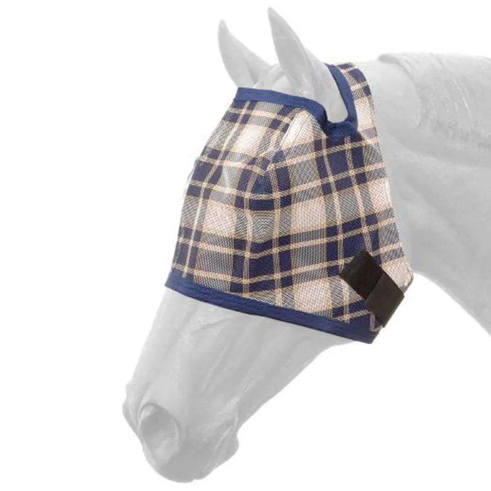 Tough1 Navy Blue Western Tack Plaid Mesh Horse Fly Mask 1