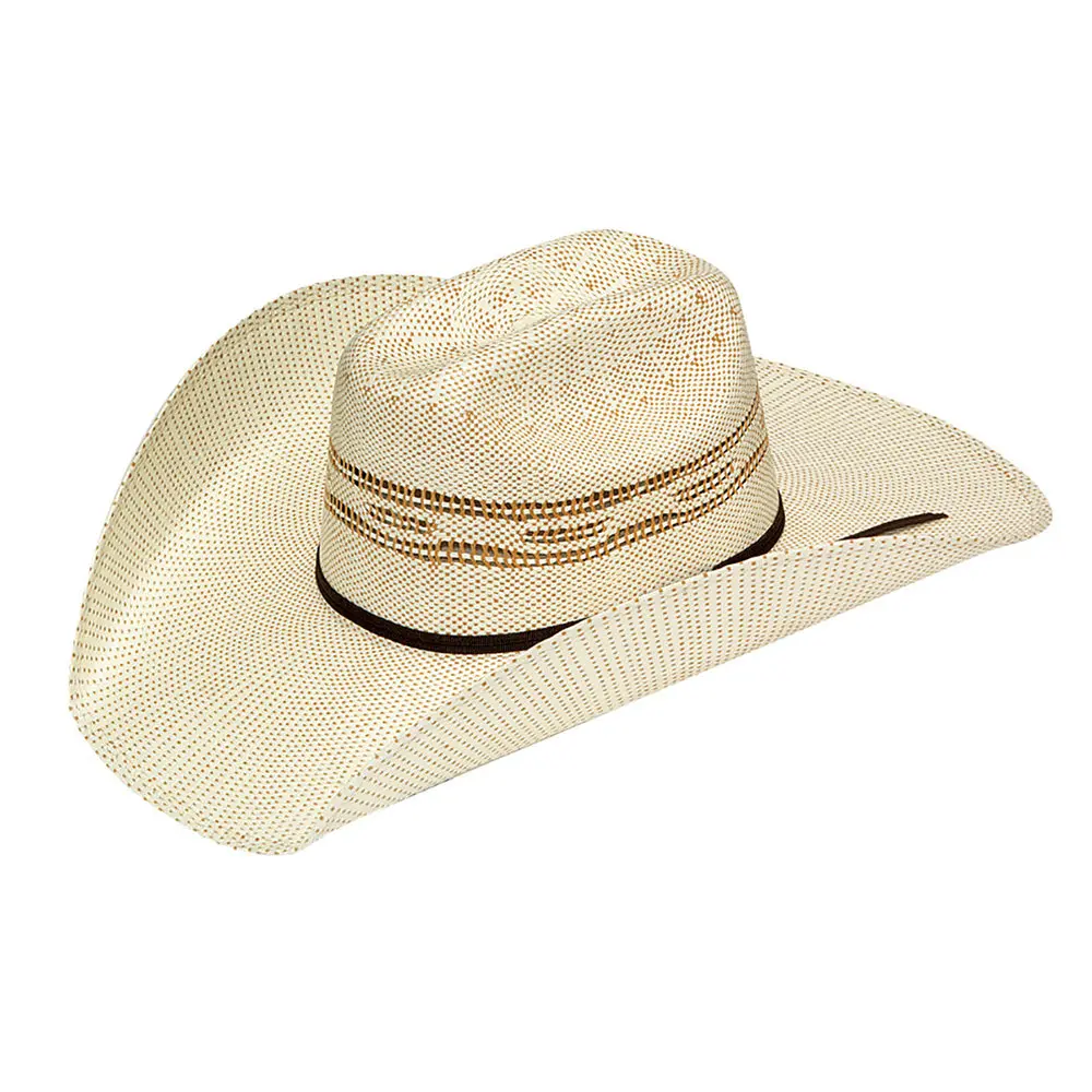 Twister Maverick Crown Bangora Western Straw Cowboy Hat Tan 4-1/2" Crown & Brown Band 1